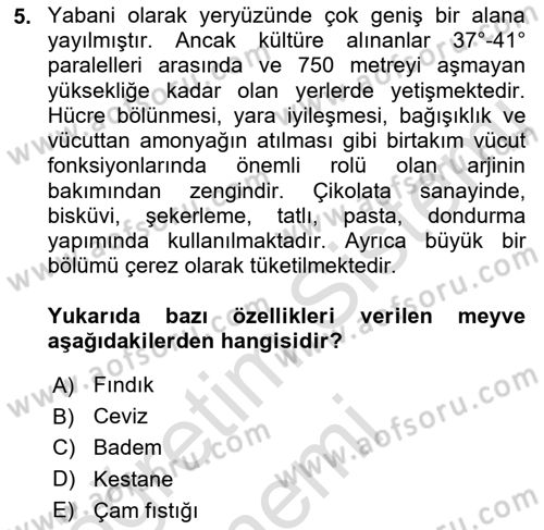 Gıda Coğrafyası Dersi 2019 - 2020 Yılı (Final) Dönem Sonu Sınav Soruları 5. Soru