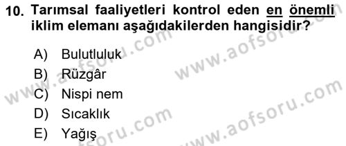 Gıda Coğrafyası Dersi 2021 - 2022 Yılı (Vize) Ara Sınav Soruları 10. Soru