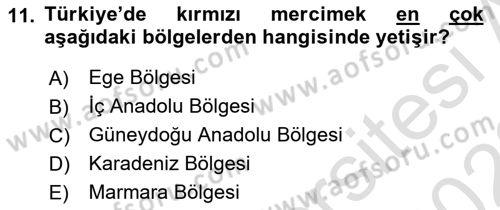 Gıda Coğrafyası Dersi 2021 - 2022 Yılı (Vize) Ara Sınav Soruları 11. Soru