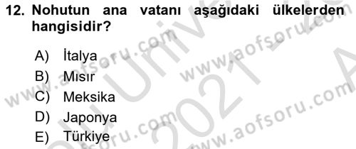 Gıda Coğrafyası Dersi Ara Sınavı Deneme Sınav Soruları 12. Soru