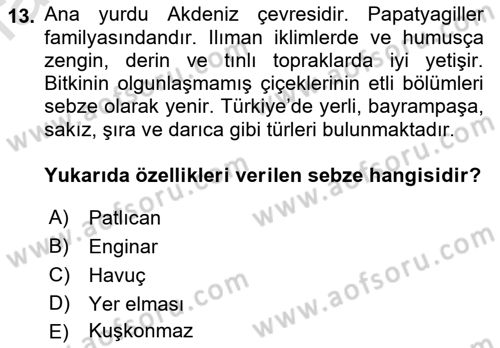 Gıda Coğrafyası Dersi Ara Sınavı Deneme Sınav Soruları 13. Soru