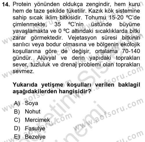 Gıda Coğrafyası Dersi Ara Sınavı Deneme Sınav Soruları 14. Soru