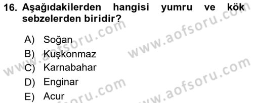 Gıda Coğrafyası Dersi Ara Sınavı Deneme Sınav Soruları 16. Soru