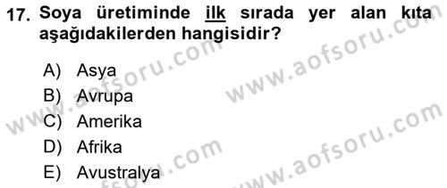 Gıda Coğrafyası Dersi Ara Sınavı Deneme Sınav Soruları 17. Soru