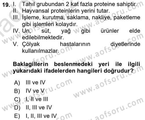 Gıda Coğrafyası Dersi Ara Sınavı Deneme Sınav Soruları 19. Soru