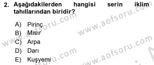 Gıda Coğrafyası Dersi Ara Sınavı Deneme Sınav Soruları 2. Soru