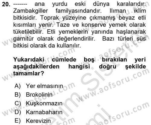 Gıda Coğrafyası Dersi Ara Sınavı Deneme Sınav Soruları 20. Soru