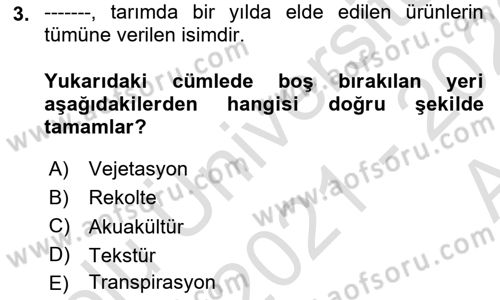 Gıda Coğrafyası Dersi Ara Sınavı Deneme Sınav Soruları 3. Soru