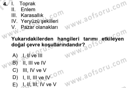 Gıda Coğrafyası Dersi Ara Sınavı Deneme Sınav Soruları 4. Soru