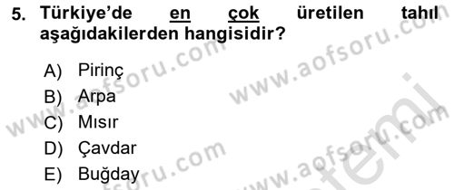 Gıda Coğrafyası Dersi Ara Sınavı Deneme Sınav Soruları 5. Soru