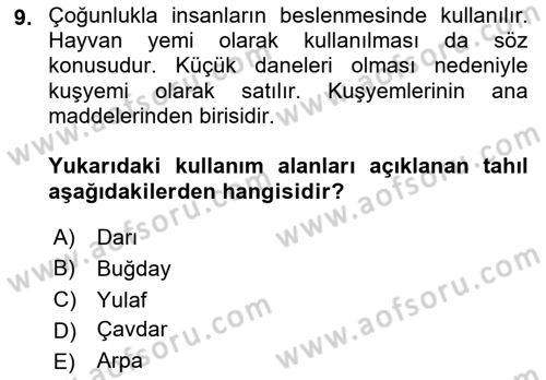Gıda Coğrafyası Dersi Ara Sınavı Deneme Sınav Soruları 9. Soru