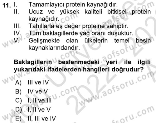 Gıda Coğrafyası Dersi Ara Sınavı Deneme Sınav Soruları 11. Soru