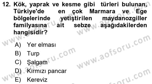 Gıda Coğrafyası Dersi Ara Sınavı Deneme Sınav Soruları 12. Soru