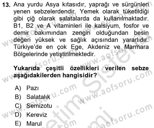 Gıda Coğrafyası Dersi Ara Sınavı Deneme Sınav Soruları 13. Soru