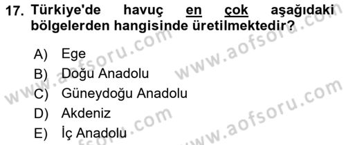 Gıda Coğrafyası Dersi Ara Sınavı Deneme Sınav Soruları 17. Soru