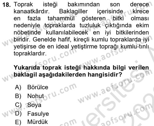 Gıda Coğrafyası Dersi Ara Sınavı Deneme Sınav Soruları 18. Soru