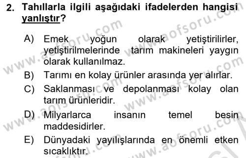 Gıda Coğrafyası Dersi Ara Sınavı Deneme Sınav Soruları 2. Soru