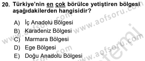 Gıda Coğrafyası Dersi 2022 - 2023 Yılı (Vize) Ara Sınav Soruları 20. Soru