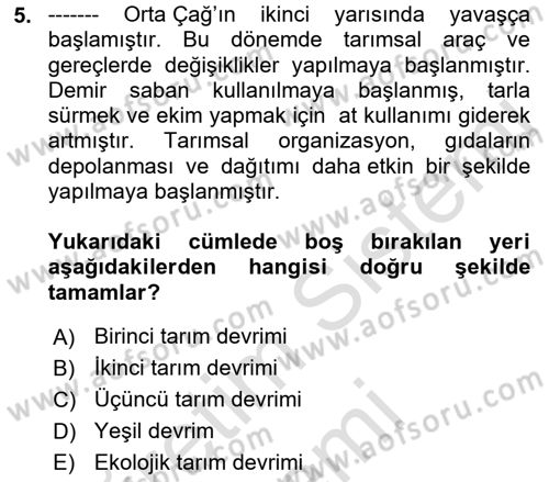 Gıda Coğrafyası Dersi Ara Sınavı Deneme Sınav Soruları 5. Soru