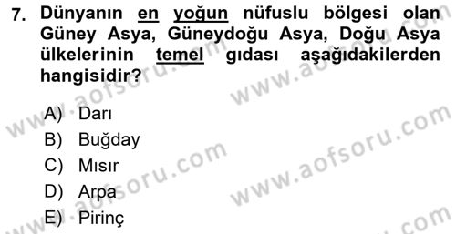 Gıda Coğrafyası Dersi Ara Sınavı Deneme Sınav Soruları 7. Soru