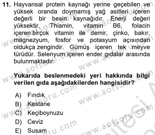 Gıda Coğrafyası Dersi 2022 - 2023 Yılı (Final) Dönem Sonu Sınav Soruları 11. Soru