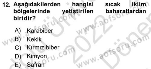 Gıda Coğrafyası Dersi 2022 - 2023 Yılı (Final) Dönem Sonu Sınav Soruları 12. Soru