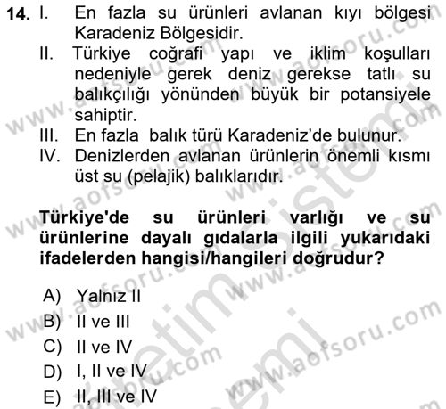 Gıda Coğrafyası Dersi 2022 - 2023 Yılı (Final) Dönem Sonu Sınav Soruları 14. Soru