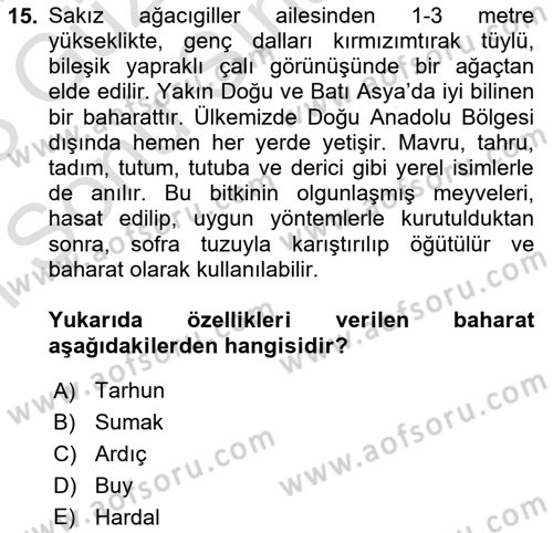 Gıda Coğrafyası Dersi 2022 - 2023 Yılı (Final) Dönem Sonu Sınav Soruları 15. Soru
