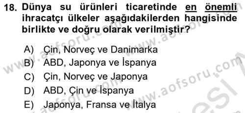 Gıda Coğrafyası Dersi 2022 - 2023 Yılı (Final) Dönem Sonu Sınav Soruları 18. Soru