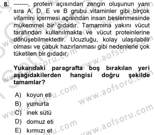 Gıda Coğrafyası Dersi 2022 - 2023 Yılı (Final) Dönem Sonu Sınav Soruları 8. Soru