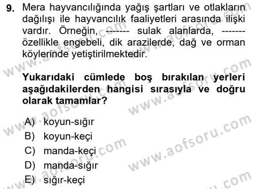 Gıda Coğrafyası Dersi 2022 - 2023 Yılı (Final) Dönem Sonu Sınav Soruları 9. Soru