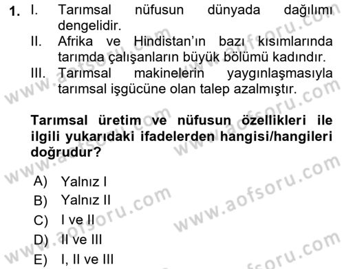 Gıda Coğrafyası Dersi Ara Sınavı Deneme Sınav Soruları 1. Soru