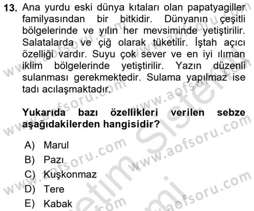 Gıda Coğrafyası Dersi Ara Sınavı Deneme Sınav Soruları 13. Soru