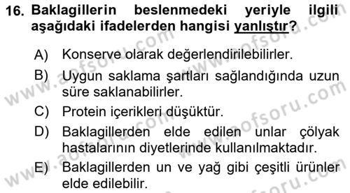 Gıda Coğrafyası Dersi Ara Sınavı Deneme Sınav Soruları 16. Soru