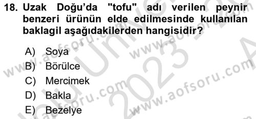 Gıda Coğrafyası Dersi Ara Sınavı Deneme Sınav Soruları 18. Soru