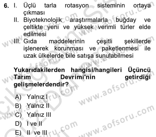 Gıda Coğrafyası Dersi Ara Sınavı Deneme Sınav Soruları 6. Soru