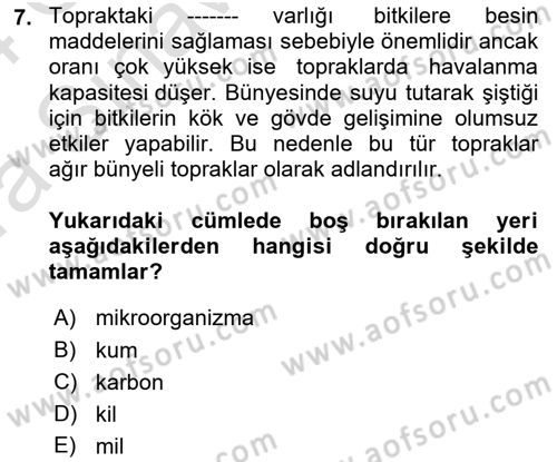 Gıda Coğrafyası Dersi Ara Sınavı Deneme Sınav Soruları 7. Soru
