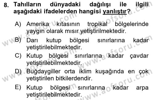 Gıda Coğrafyası Dersi Ara Sınavı Deneme Sınav Soruları 8. Soru