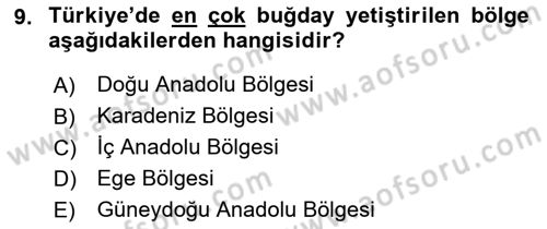 Gıda Coğrafyası Dersi Ara Sınavı Deneme Sınav Soruları 9. Soru
