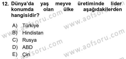 Gıda Coğrafyası Dersi 2023 - 2024 Yılı (Final) Dönem Sonu Sınav Soruları 12. Soru