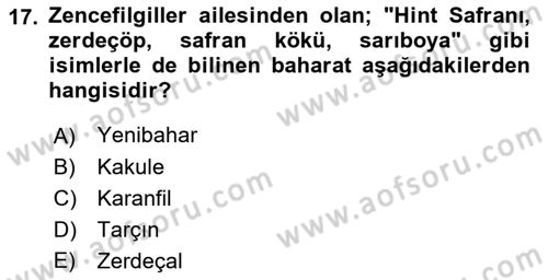 Gıda Coğrafyası Dersi 2023 - 2024 Yılı (Final) Dönem Sonu Sınav Soruları 17. Soru
