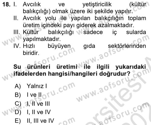 Gıda Coğrafyası Dersi 2023 - 2024 Yılı (Final) Dönem Sonu Sınav Soruları 18. Soru
