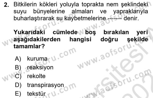 Gıda Coğrafyası Dersi 2023 - 2024 Yılı (Final) Dönem Sonu Sınav Soruları 2. Soru