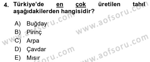Gıda Coğrafyası Dersi 2023 - 2024 Yılı (Final) Dönem Sonu Sınav Soruları 4. Soru