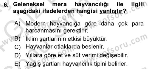 Gıda Coğrafyası Dersi 2023 - 2024 Yılı (Final) Dönem Sonu Sınav Soruları 6. Soru