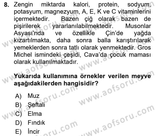 Gıda Coğrafyası Dersi 2023 - 2024 Yılı (Final) Dönem Sonu Sınav Soruları 8. Soru