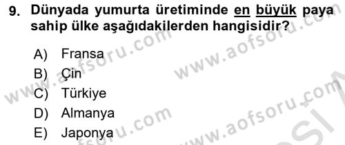 Gıda Coğrafyası Dersi 2023 - 2024 Yılı (Final) Dönem Sonu Sınav Soruları 9. Soru