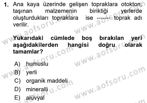 Gıda Coğrafyası Dersi 2024 - 2025 Yılı (Vize) Ara Sınav Soruları 1. Soru
