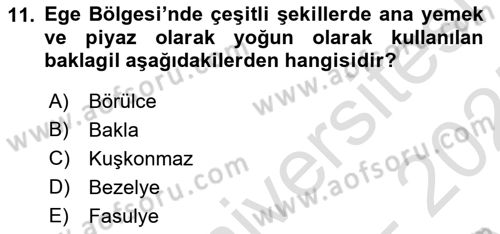 Gıda Coğrafyası Dersi Ara Sınavı Deneme Sınav Soruları 11. Soru