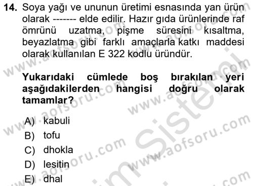 Gıda Coğrafyası Dersi Ara Sınavı Deneme Sınav Soruları 14. Soru